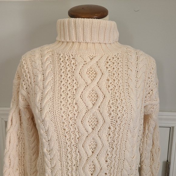 Vintage Yorkshire Knitting Co Sweater Women's Fishermans Cable Knit Turtleneck - Picture 2 of 12